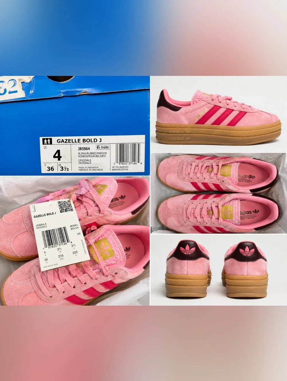 adidas Gazelle Bold J JR5964 Pink Ruby Red Size 4Y / Womens 5.5 New in Box
